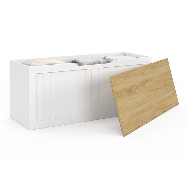 ID MARKET - Banc coffre rangement 100 cm LEON bois et blanc - large