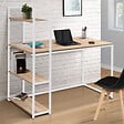 ID MARKET - Bureau bibliothèque DETROIT design industriel bois et métal blanc - vignette