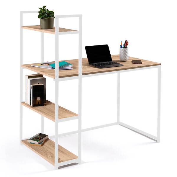 ID MARKET - Bureau bibliothèque DETROIT design industriel bois et métal blanc - large
