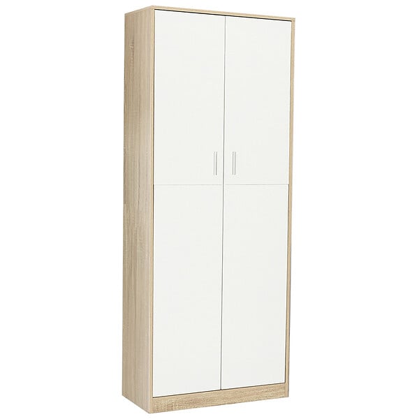 ID MARKET - Armoire de bureau 190 cm multifonction MARIA bois et blanc 2 portes 4 étagères - large