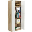 ID MARKET - Armoire de bureau 190 cm multifonction MARIA bois et blanc 2 portes 4 étagères - vignette