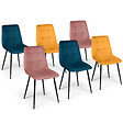 ID MARKET - Lot de 6 chaises MILA en velours mix color bleu x2, jaune ocre x2, rose x2 - vignette