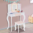 ID MARKET - Coiffeuse enfant ROZA LED blanche et rose avec 3 miroirs et tabouret - vignette