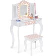 ID MARKET - Coiffeuse enfant ROZA LED blanche et rose avec 3 miroirs et tabouret - vignette
