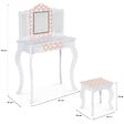 ID MARKET - Coiffeuse enfant ROZA LED blanche et rose avec 3 miroirs et tabouret - vignette