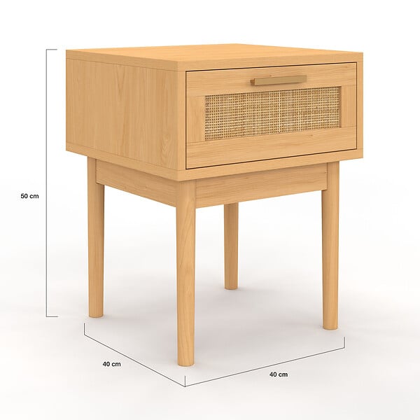 ID MARKET - Lot de 2 tables de chevet ROBERT 1 tiroir effet naturel cannage et bois - large
