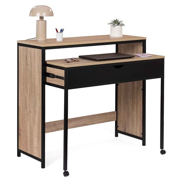 ID MARKET - Bureau extensible 1 tiroir noir BOSTON design industriel - large