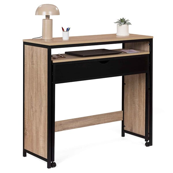 ID MARKET - Bureau extensible 1 tiroir noir BOSTON design industriel - large