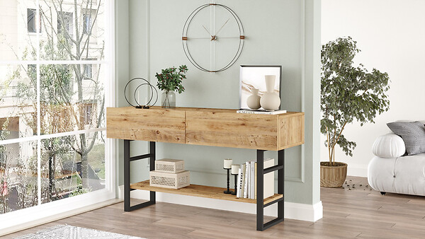 HABITAT ET JARDIN - Console en bois "ML23" - 138 x 43 x 75 cm - Beige - large