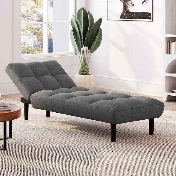 ID MARKET - Méridienne clic clac capitonnée SALOME 80 x 180 cm en tissu gris anthracite - large