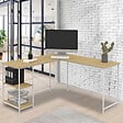 ID MARKET - Bureau d'angle en forme de L DETROIT design industriel bois et métal blanc - vignette