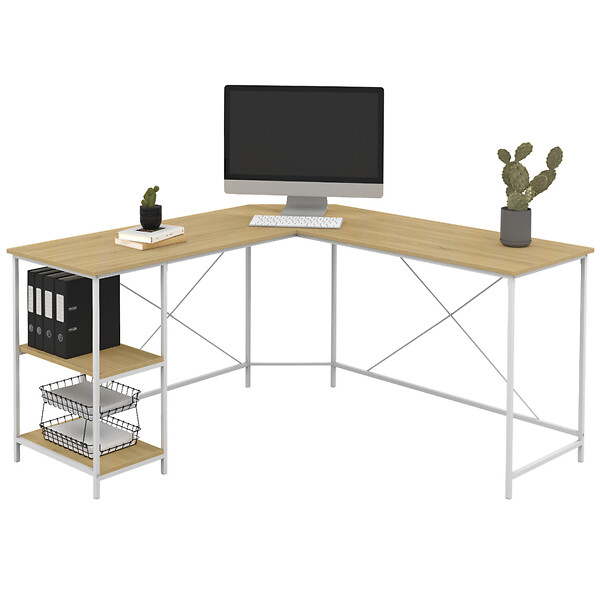 ID MARKET - Bureau d'angle en forme de L DETROIT design industriel bois et métal blanc - large