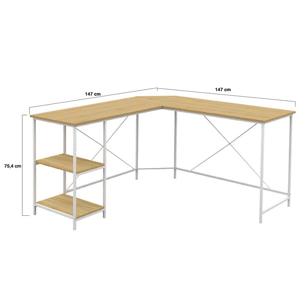 ID MARKET - Bureau d'angle en forme de L DETROIT design industriel bois et métal blanc - large