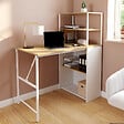 ID MARKET - Bureau bibliothèque pliable RAY plateau rabattable bois façon hêtre et blanc - vignette