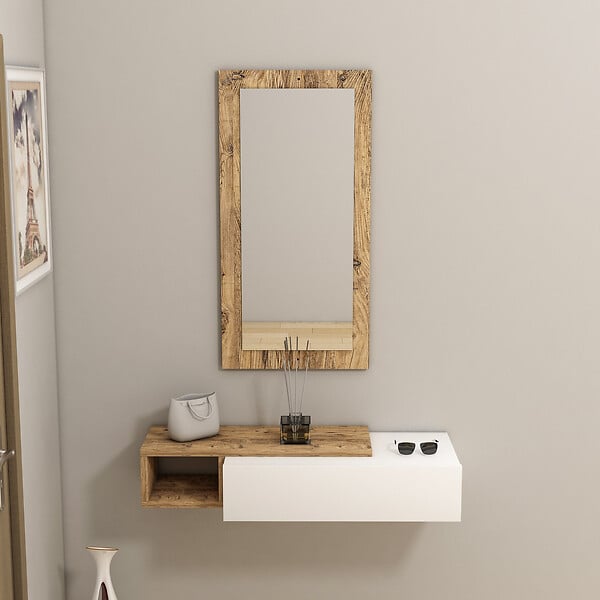 HABITAT ET JARDIN - Console avec miroir en bois "Vien " - 82 x 29 x 15 cm - Blanc - large