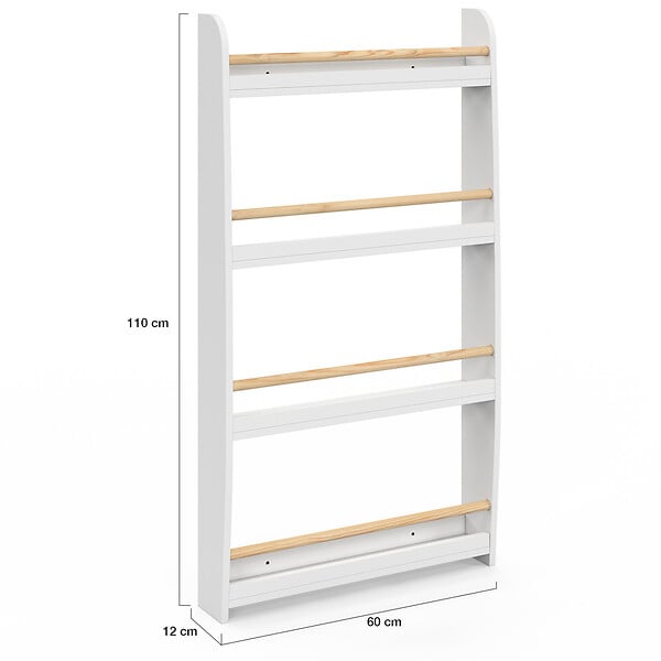 ID MARKET - Bibliothèque murale enfant PAULETTE 4 étagères blanc et bois - large