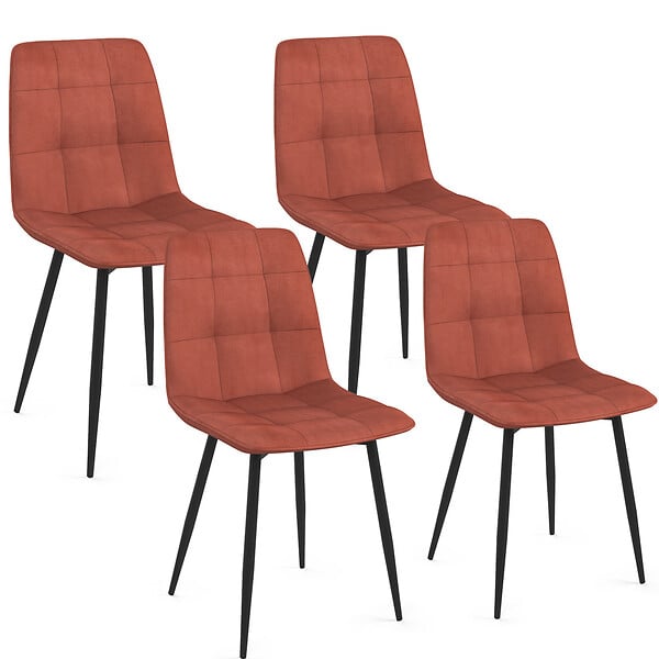 ID MARKET - Lot de 4 chaises MILA en velours terracotta pour salle à manger - large