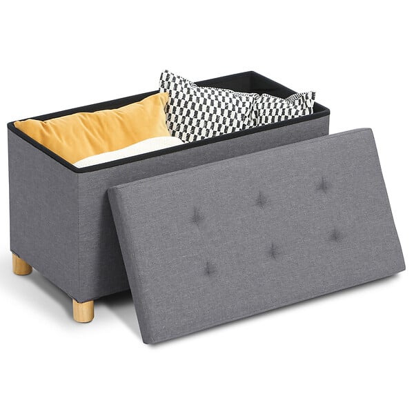 ID MARKET - Banc coffre rangement sur pied 76 cm tissu gris anthracite - large