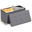 ID MARKET - Banc coffre rangement sur pied 76 cm tissu gris anthracite - vignette