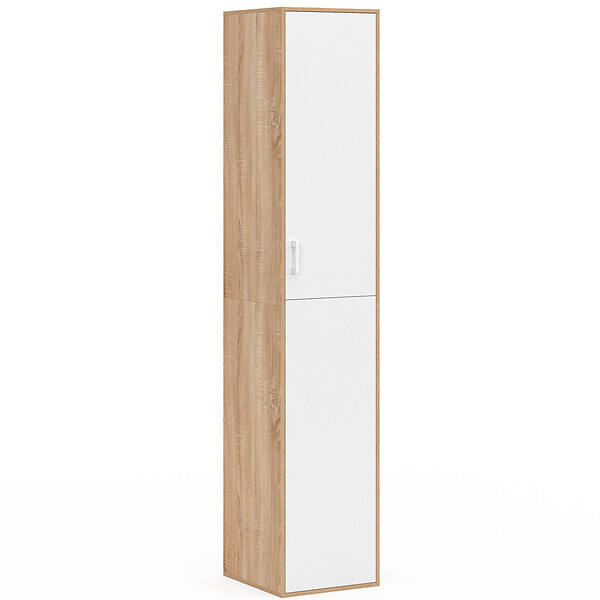 ID MARKET - Armoire de bureau 180 cm multifonction SYLVIA blanc et bois 1 porte 3 étagères - large