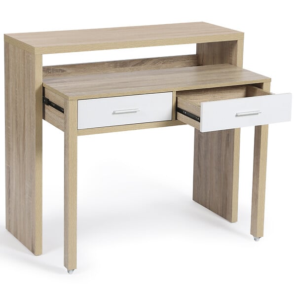 ID MARKET - Bureau extensible MAX façon hêtre et blanc - large