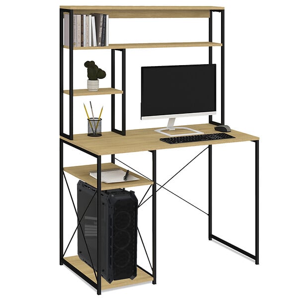 ID MARKET - Bureau avec étagères de rangement DETROIT design industriel - large