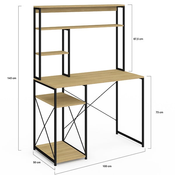 ID MARKET - Bureau avec étagères de rangement DETROIT design industriel - large