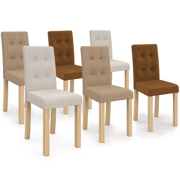 ID MARKET - Lot de 6 chaises POLGA capitonnées mix color taupe, beige et marron - large