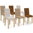 ID MARKET - Lot de 6 chaises POLGA capitonnées mix color taupe, beige et marron - vignette