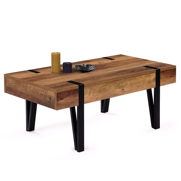 ID MARKET - Table basse rectangulaire 1 tiroir AUSTRIA 100 cm bois pied épingle noir - large