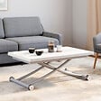 ID MARKET - Table basse 2 en 1 relevable en table à manger rectangulaire URBANA 100 cm blanc pied gris chromé - vignette
