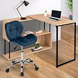 ID MARKET - Chaise de bureau ROBINE velours bleu à roulettes - vignette
