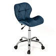 ID MARKET - Chaise de bureau ROBINE velours bleu à roulettes - vignette