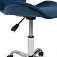 ID MARKET - Chaise de bureau ROBINE velours bleu à roulettes - vignette