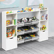 ID MARKET - Meuble de rangement enfant MANA 7 étagères, 9 bacs en tissu et 2 cubes sur roulettes blanc - vignette