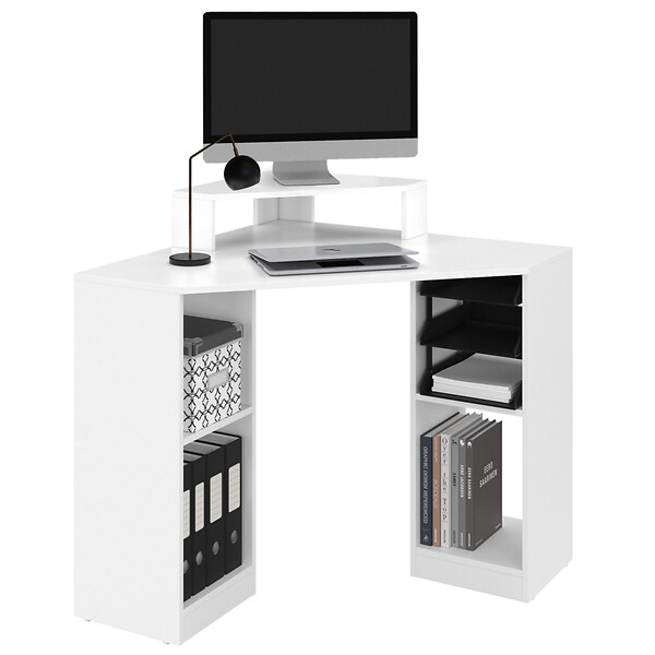 ID MARKET - Bureau d'angle HARRY blanc gain de place bureau informatique avec rangements - large