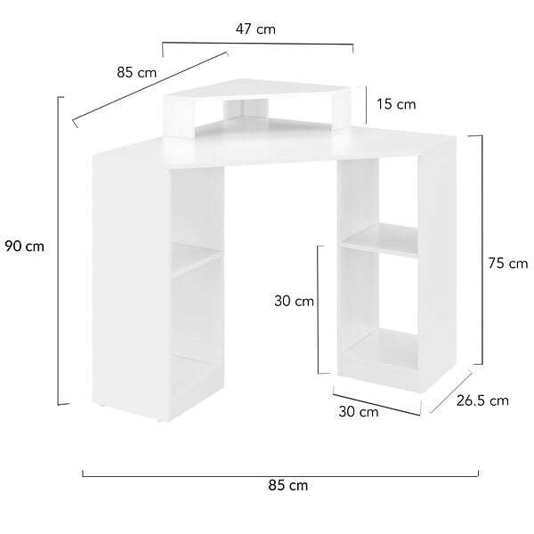 ID MARKET - Bureau d'angle HARRY blanc gain de place bureau informatique avec rangements - large