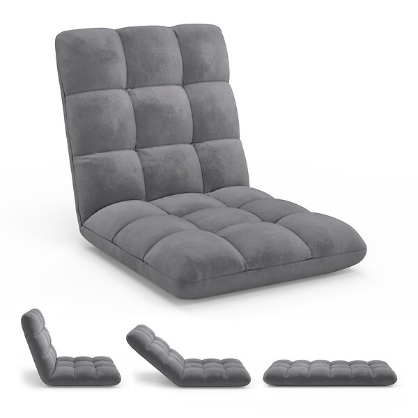 ID MARKET - Chaise de sol pliante GARANCE 5 positions en velours gris anthracite - large