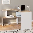 ID MARKET - Bureau d'angle rotatif 180° JOY étagère forme S bois façon hêtre et blanc - vignette