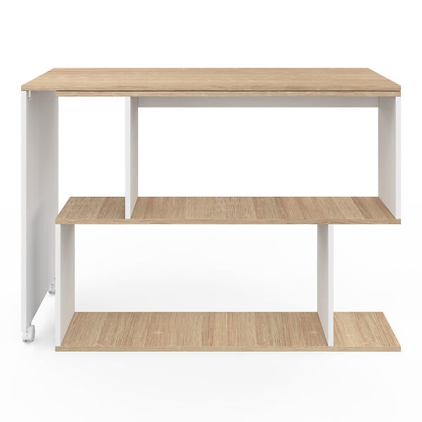 ID MARKET - Bureau d'angle rotatif 180° JOY étagère forme S bois façon hêtre et blanc - large