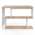 ID MARKET - Bureau d'angle rotatif 180° JOY étagère forme S bois façon hêtre et blanc - vignette