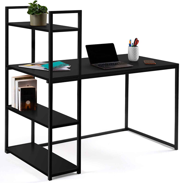 ID MARKET - Bureau bibliothèque DELSON noir design industriel - large