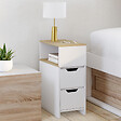ID MARKET - Lot de 2 tables de chevet étroites ANOUK 2 tiroirs avec niche latérale réversible blanc et bois - vignette