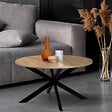 ID MARKET - Table basse ronde ALIX pied araignée 70 cm bois et noir - vignette