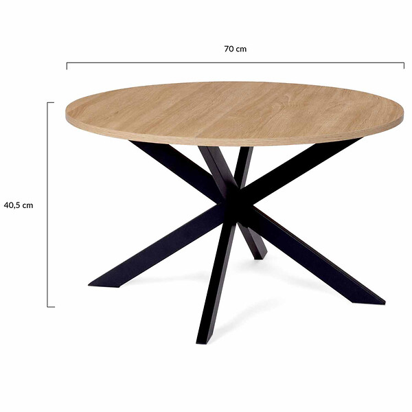 ID MARKET - Table basse ronde ALIX pied araignée 70 cm bois et noir - large