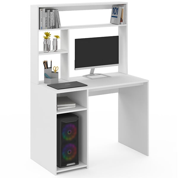 ID MARKET - Bureau avec étagères de rangement DAN blanc - large