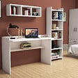 HABITAT ET JARDIN - Bureau d'étude avec bibliothèque et étagère murale en bois "Hera" - 118 x 58 x 80 cm - Blanc - vignette