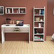 HABITAT ET JARDIN - Bureau d'étude avec bibliothèque et étagère murale en bois "Hera" - 118 x 58 x 80 cm - Blanc - vignette