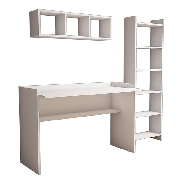 HABITAT ET JARDIN - Bureau d'étude avec bibliothèque et étagère murale en bois "Hera" - 118 x 58 x 80 cm - Blanc - large