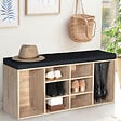 ID MARKET - Banc d'entrée chaussures avec coussin TEO bois façon hêtre - vignette